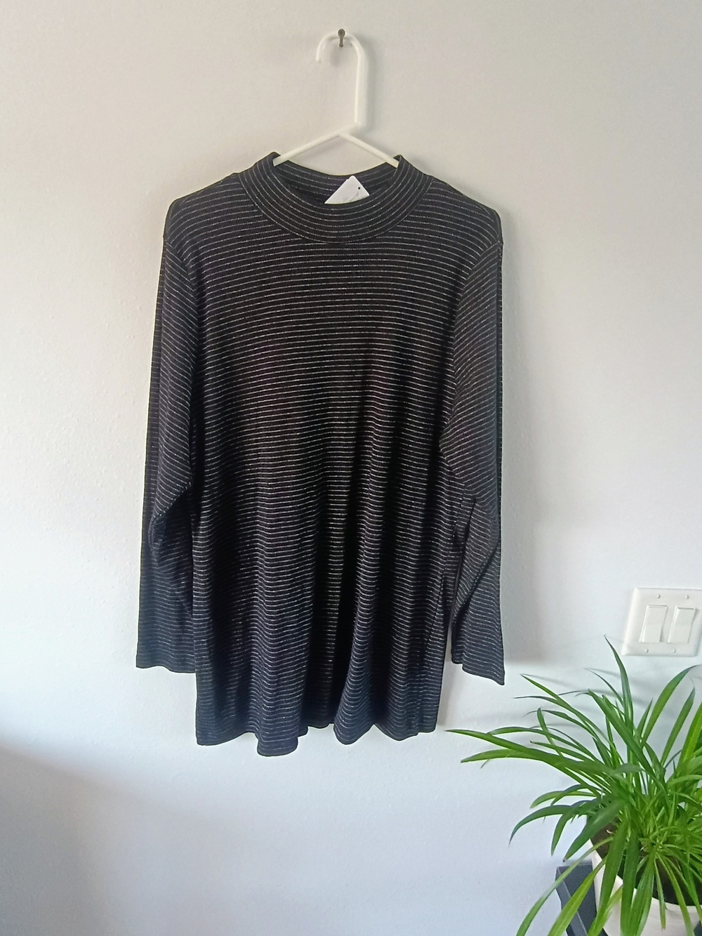 NWT CJ Banks 1X Black White Stripe Mock Neck Rib Knit Long Sleeve Top 16/18W